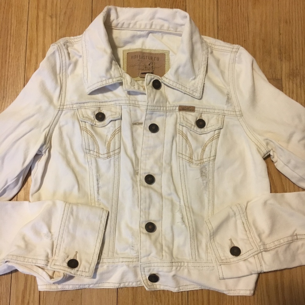 Hollister Beige Distressed Denim Jean Jacket M